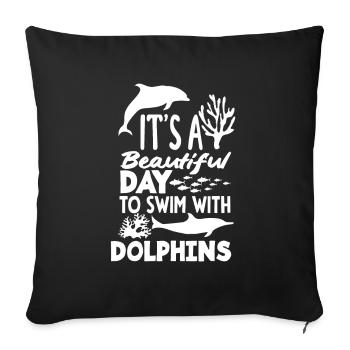 A beautiful day to swim with dolphins - Sofa pillowcase 17,3'' x 17,3'' (45 x 45 cm) - black - Front