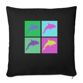 Colorful dolphins in pop art style - Sofa pillowcase 17,3'' x 17,3'' (45 x 45 cm) - black - Front