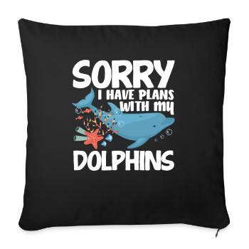 Désolé, j’ai des projets avec mes dauphins - Housse de coussin décorative 45 x 45 cm - noir - Devant