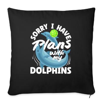 Désolé, j’ai des projets avec mes dauphins - Housse de coussin décorative 45 x 45 cm - noir - Devant