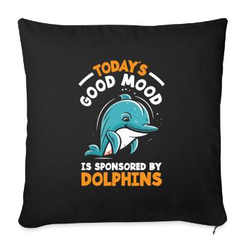 La bonne humeur du jour sponsorisée par les dauphins - Housse de coussin décorative 45 x 45 cm - noir - Devant