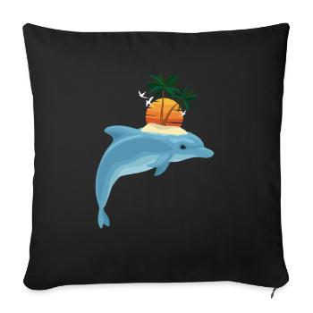 Dolphin Sunset Palm Trees Paradise - Sofa pillowcase 17,3'' x 17,3'' (45 x 45 cm) - black - Front