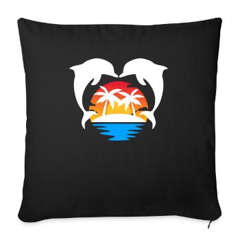 Tropical Island Sunset with Dolphins - Sofa pillowcase 17,3'' x 17,3'' (45 x 45 cm) - black - Front