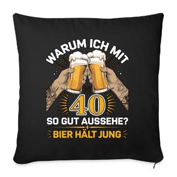 Pourquoi est-ce que j’ai l’air si bien à 40 ans ? La bière vous garde jeune - Housse de coussin décorative 45 x 45 cm - noir - Devant