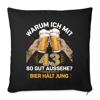 Pourquoi est-ce que j’ai l’air si bien à 43 ans ? La bière vous garde jeune - Housse de coussin décorative 45 x 45 cm - noir - Devant