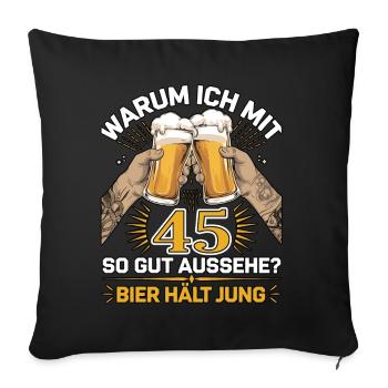Pourquoi est-ce que j’ai l’air si bien à 45 ans ? La bière vous garde jeune - Housse de coussin décorative 45 x 45 cm - noir - Devant