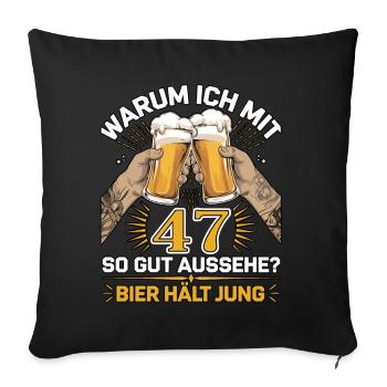 Pourquoi est-ce que j’ai l’air si bien à 47 ans ? La bière vous garde jeune - Housse de coussin décorative 45 x 45 cm - noir - Devant