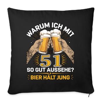 Pourquoi est-ce que j’ai l’air si bien à 51 ans ? La bière vous garde jeune - Housse de coussin décorative 45 x 45 cm - noir - Devant