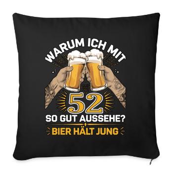 Pourquoi est-ce que j’ai l’air si bien à 52 ans ? La bière vous garde jeune - Housse de coussin décorative 45 x 45 cm - noir - Devant
