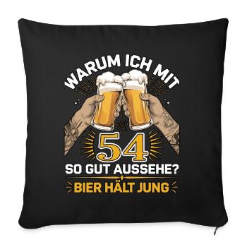 Pourquoi est-ce que j’ai l’air si bien à 54 ans ? La bière vous garde jeune - Housse de coussin décorative 45 x 45 cm - noir - Devant