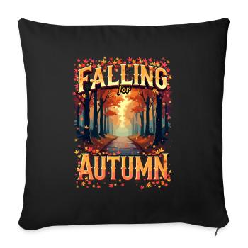 Herbst Frau Natur Blätter Jahreszeit - Sofakissenbezug 45 x 45 cm - Schwarz - Vorne