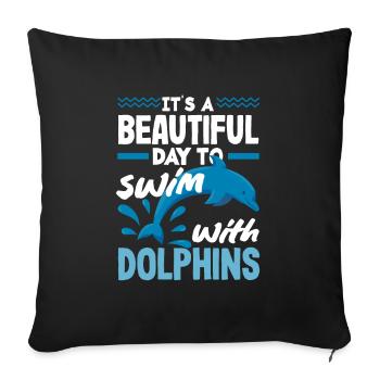 A beautiful day to swim with dolphins - Sofa pillowcase 17,3'' x 17,3'' (45 x 45 cm) - black - Front