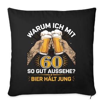 Pourquoi est-ce que j’ai l’air si bien à 60 ans ? La bière vous garde jeune - Housse de coussin décorative 45 x 45 cm - noir - Devant