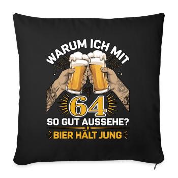 Pourquoi est-ce que j’ai l’air si bien à 64 ans ? La bière vous garde jeune - Housse de coussin décorative 45 x 45 cm - noir - Devant