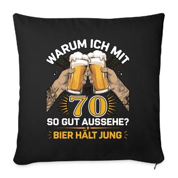 Pourquoi est-ce que j’ai l’air si bien à 70 ans ? La bière vous garde jeune - Housse de coussin décorative 45 x 45 cm - noir - Devant