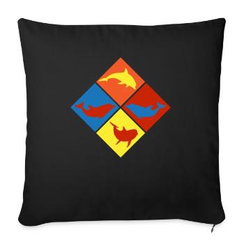 Colorful Dolphins And Whales In Squares - Sofa pillowcase 17,3'' x 17,3'' (45 x 45 cm) - black - Front