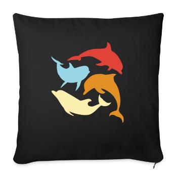 Bunte Delfine Kreisel Meer Motiv - Sofakissenbezug 45 x 45 cm - Schwarz - Vorne