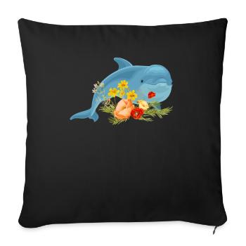 Dauphin avec de belles fleurs - Housse de coussin décorative 45 x 45 cm - noir - Devant