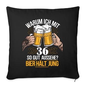 Pourquoi est-ce que j’ai l’air si bien à 36 ans ? La bière vous garde jeune - Housse de coussin décorative 45 x 45 cm - noir - Devant
