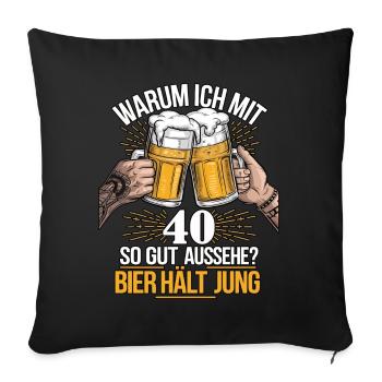 Pourquoi est-ce que j’ai l’air si bien à 40 ans ? La bière vous garde jeune - Housse de coussin décorative 45 x 45 cm - noir - Devant