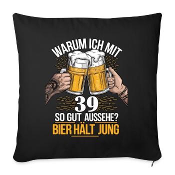 Pourquoi est-ce que j’ai l’air si bien à 39 ans ? La bière vous garde jeune - Housse de coussin décorative 45 x 45 cm - noir - Devant