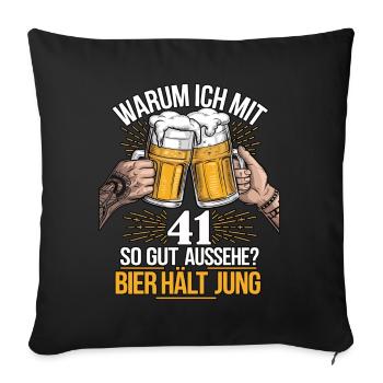 Pourquoi est-ce que j’ai l’air si bien à 41 ans ? La bière vous garde jeune - Housse de coussin décorative 45 x 45 cm - noir - Devant