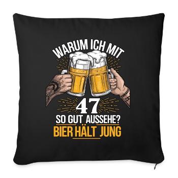 Pourquoi est-ce que j’ai l’air si bien à 47 ans ? La bière vous garde jeune - Housse de coussin décorative 45 x 45 cm - noir - Devant