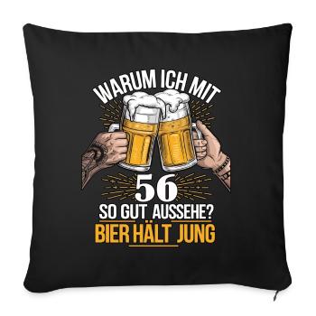 Pourquoi est-ce que j’ai l’air si bien à 56 ans ? La bière vous garde jeune - Housse de coussin décorative 45 x 45 cm - noir - Devant