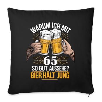 Pourquoi est-ce que j’ai l’air si bien à 65 ans ? La bière vous garde jeune - Housse de coussin décorative 45 x 45 cm - noir - Devant