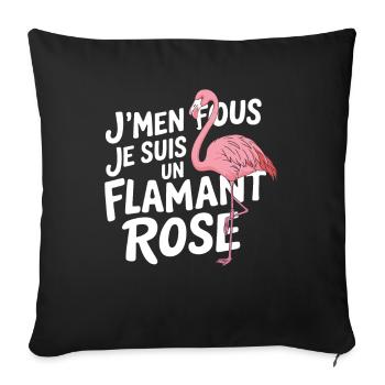 J'm'en Fous Je Suis Un Flamant Rose Humour - Housse de coussin décorative 45 x 45 cm - noir - Devant