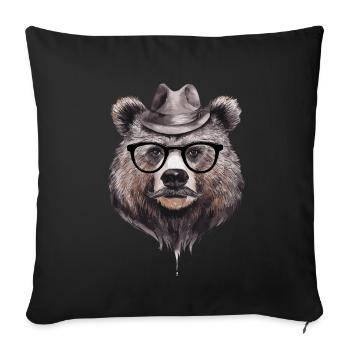 Lustiger Bär mit Hut und Brille für einen Bären - Sofakissenbezug 45 x 45 cm - Schwarz - Vorne
