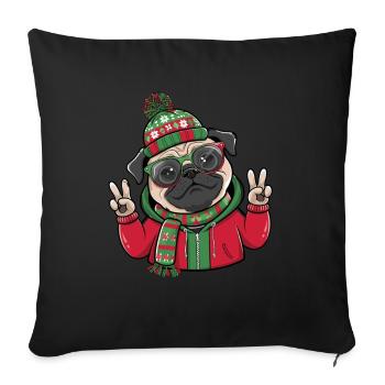 Französische Bulldogge Hund Mops Winter - Sofakissenbezug 45 x 45 cm - Schwarz - Vorne