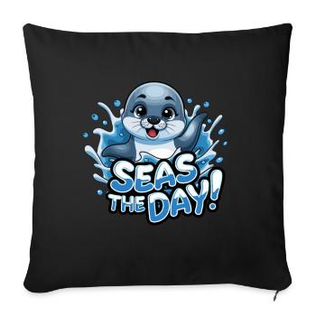 Niedliche Robbe Seas The Day für einen Robben - Sofakissenbezug 45 x 45 cm - Schwarz - Vorne