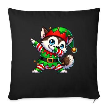 Christmas Husky Elf Funny Husky Lover - Sofa pillowcase 17,3'' x 17,3'' (45 x 45 cm) - black - Front