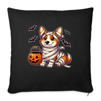 Corgi Halloween Momie Mignon Welsh Corgi - Housse de coussin décorative 45 x 45 cm - noir - Devant