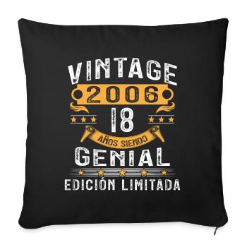 Cadeau d’anniversaire 18 ans 2006 Vintage - Housse de coussin décorative 45 x 45 cm - noir - Devant