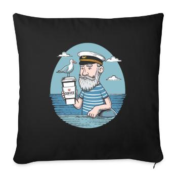 Vintage Seemann genießt Kaffee Nautisch - Sofakissenbezug 45 x 45 cm - Schwarz - Vorne