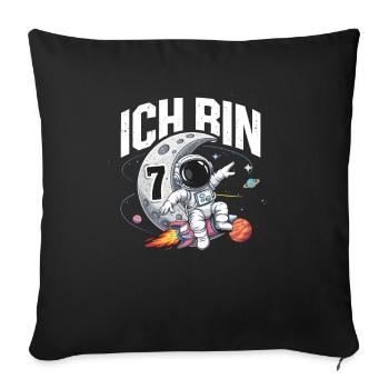 7e anniversaire garçons 7 ans anniversaire astronaute - Housse de coussin décorative 45 x 45 cm - noir - Devant
