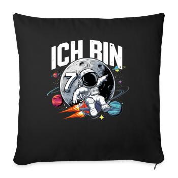 7e anniversaire garçons 7 ans anniversaire astronaute - Housse de coussin décorative 45 x 45 cm - noir - Devant