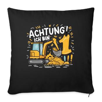 1er anniversaire garçon 1 an chantier de construction d’excavatrice - Housse de coussin décorative 45 x 45 cm - noir - Devant