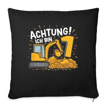 1er anniversaire garçon 1 an chantier de construction d’excavatrice - Housse de coussin décorative 45 x 45 cm - noir - Devant