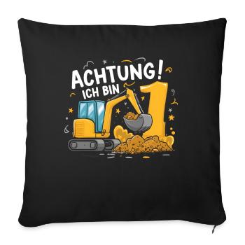 1er anniversaire garçon 1 an chantier de construction d’excavatrice - Housse de coussin décorative 45 x 45 cm - noir - Devant