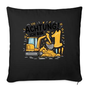 1er anniversaire garçon 1 an chantier de construction d’excavatrice - Housse de coussin décorative 45 x 45 cm - noir - Devant