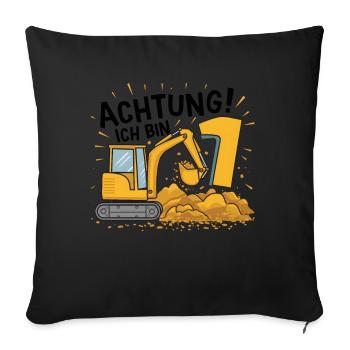 1er anniversaire garçon 1 an chantier de construction d’excavatrice - Housse de coussin décorative 45 x 45 cm - noir - Devant