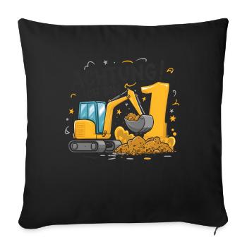 1er anniversaire garçon 1 an chantier de construction d’excavatrice - Housse de coussin décorative 45 x 45 cm - noir - Devant