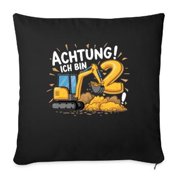 2ème anniversaire garçon 2 ans excavatrice chantier - Housse de coussin décorative 45 x 45 cm - noir - Devant