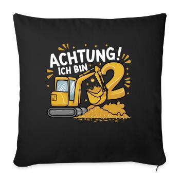 2ème anniversaire garçon 2 ans excavatrice chantier - Housse de coussin décorative 45 x 45 cm - noir - Devant