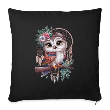Eule Traumfänger Vogel Federn - Sofakissenbezug 45 x 45 cm - Schwarz - Vorne