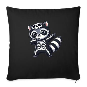 raton laveur Halloween squelette enfants femmes hommes - Housse de coussin décorative 45 x 45 cm - noir - Devant