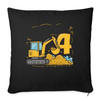 4ème anniversaire garçon 4 ans chantier d’excavatrice - Housse de coussin décorative 45 x 45 cm - noir - Devant